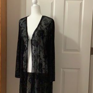 Dare to Dress Sheer Black Fabric with Floral Sparkle Print Long Sleeve Mid Cover